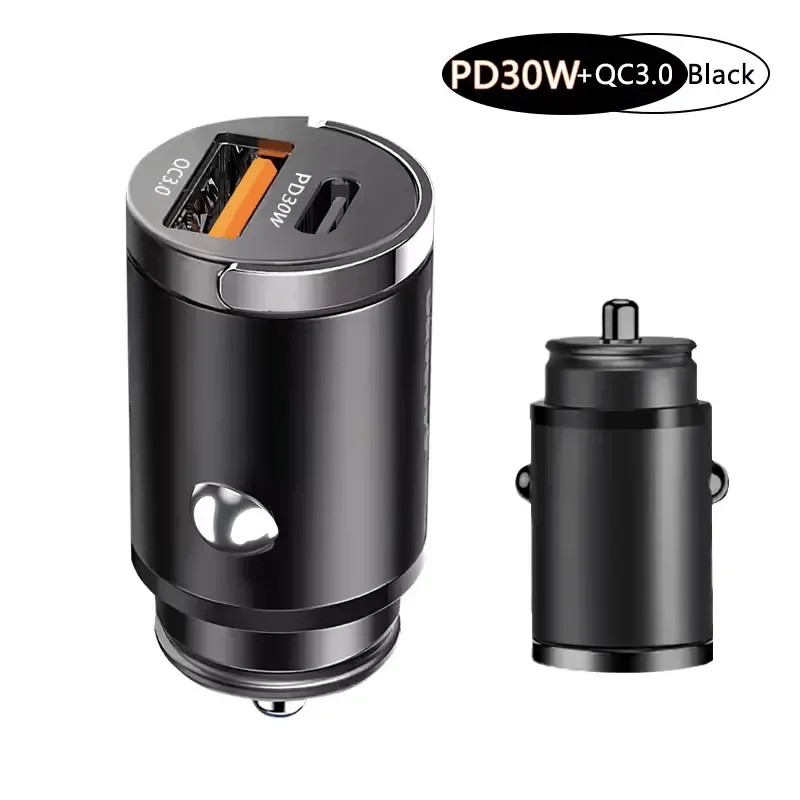 Mini USB Car Charger Dual Port (Type-C + USB) – Super Fast PD & QC3.0 Charger for iPhone, Samsung, Xiaomi